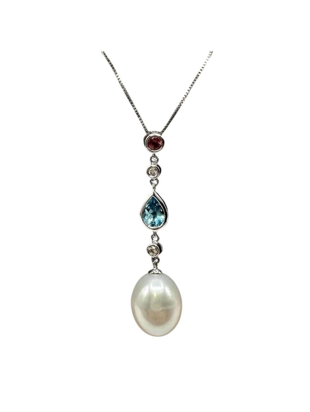 Multi Gemstone & Diamond Necklace in 14kt White Gold – 18in, New